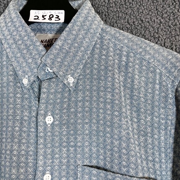 Naked & Famous All Over Print Geometric Button Down Shirt - Men's Size S - Blue - Picture 1 of 9